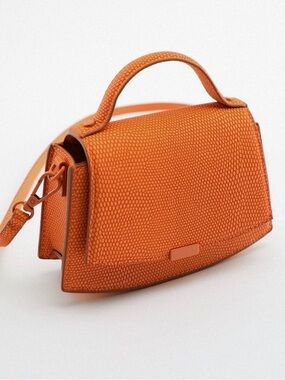 Zara Orange Embossed Crossbody Top-Handle Bag